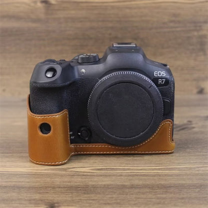 For Canon EOS R7 1/4 inch Thread PU Leather Camera Half Case Base (Brown) by buy2fix