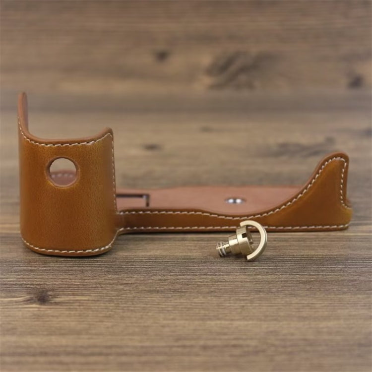 For Canon EOS R7 1/4 inch Thread PU Leather Camera Half Case Base (Brown) by buy2fix