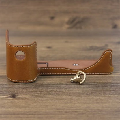 For Canon EOS R7 1/4 inch Thread PU Leather Camera Half Case Base (Brown) by buy2fix