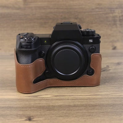 For Fujifilm XH2S 1/4 inch Thread PU Leather Camera Half Case Base (Coffee) by buy2fix