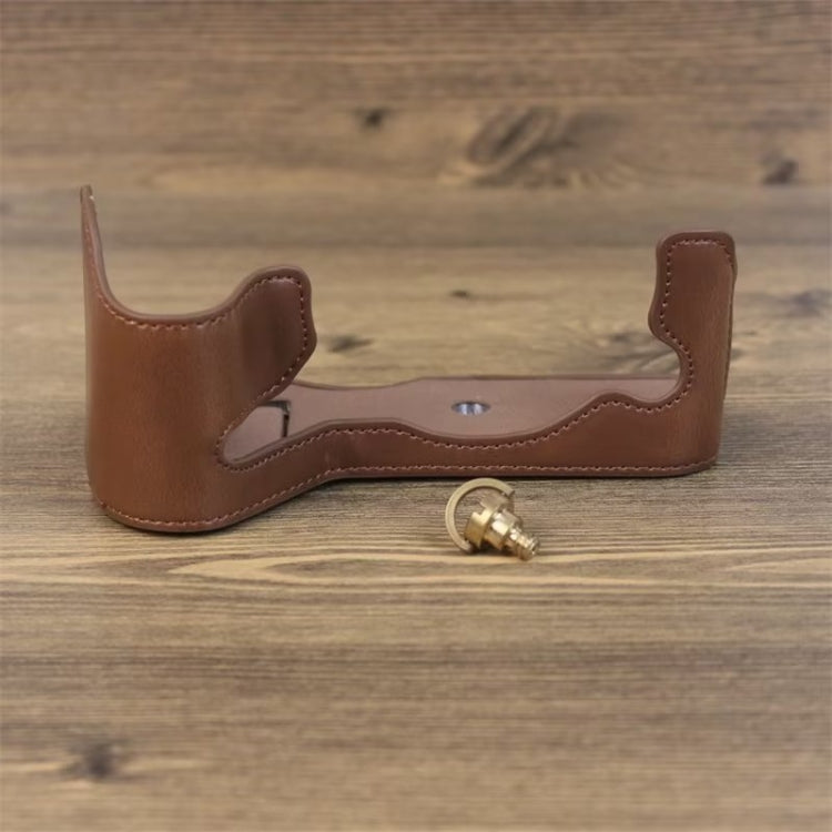 For Fujifilm XH2S 1/4 inch Thread PU Leather Camera Half Case Base (Coffee) by buy2fix