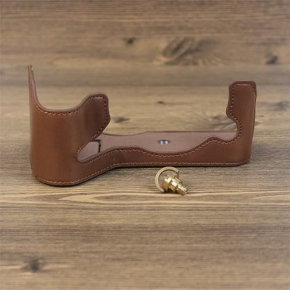 For Fujifilm XH2S 1/4 inch Thread PU Leather Camera Half Case Base (Coffee) by buy2fix