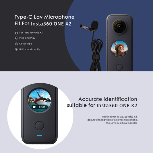 For Insta360 ONE X2 Lavalier Clip Type-C Recording Microphone (Black) - Others by buy2fix | Online Shopping UK | buy2fix
