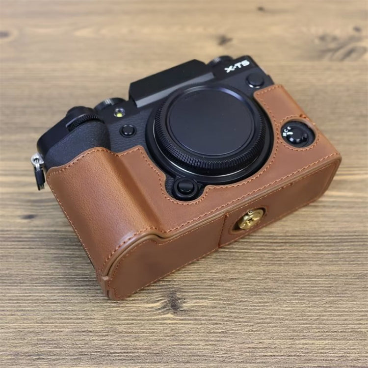 For FUJIFILM X-T5 1/4 inch Thread PU Leather Camera Half Case Base (Coffee) by buy2fix