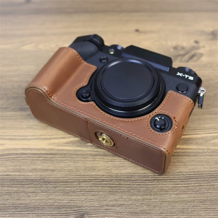 For FUJIFILM X-T5 1/4 inch Thread PU Leather Camera Half Case Base (Coffee) by buy2fix