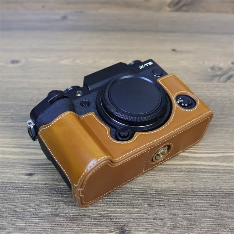 For FUJIFILM X-T5 1/4 inch Thread PU Leather Camera Half Case Base (Brown) by buy2fix