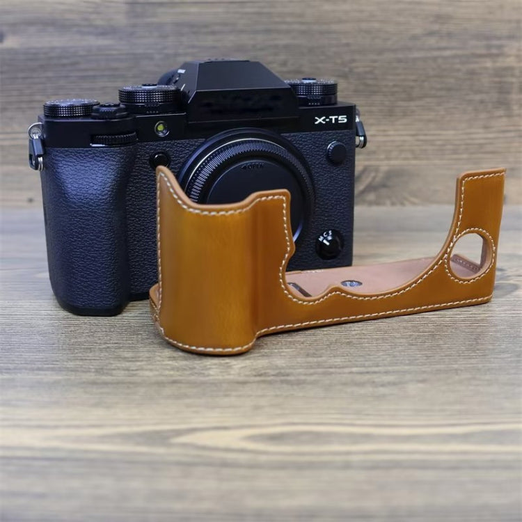 For FUJIFILM X-T5 1/4 inch Thread PU Leather Camera Half Case Base (Brown) by buy2fix