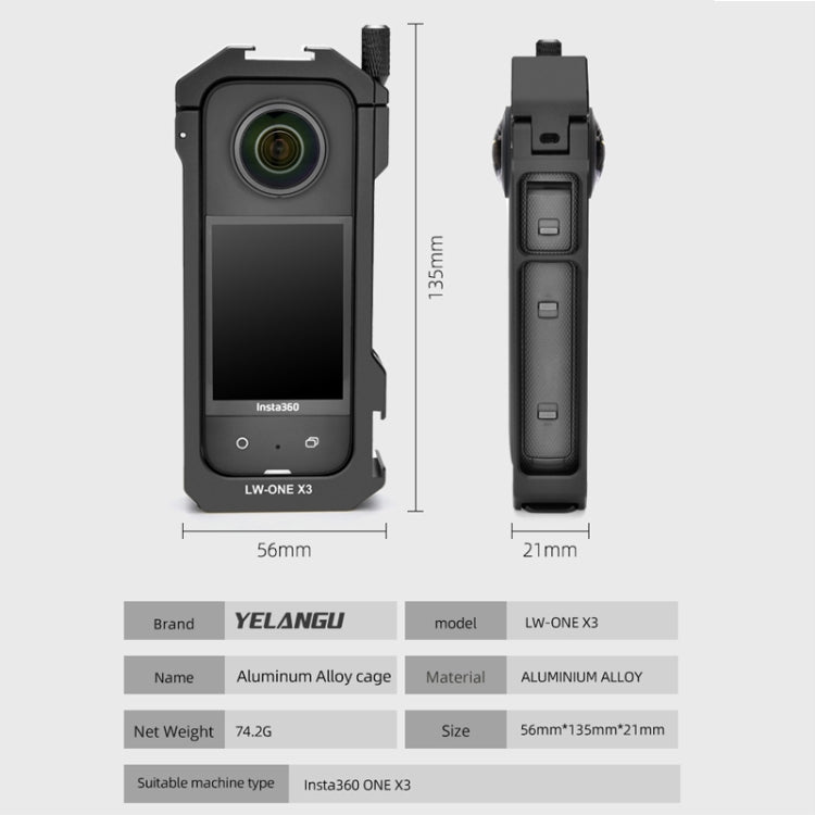For Insta360 X3 YELANGU LW-ONE X3 Metal Cage Extended Frame Case - Mount & Holder by YELANGU | Online Shopping UK | buy2fix