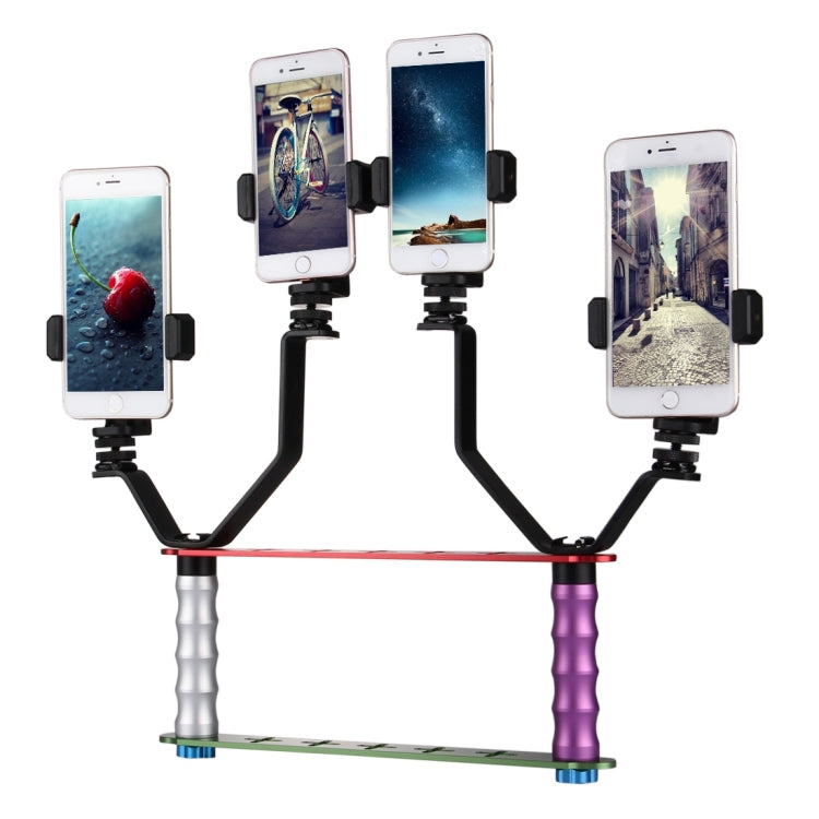 Smartphone Live Broadcast Bracket Dual Hand-held Selfie Mount Kits with 2x V-Bracket + 3x Phone Clips, For iPhone, Galaxy, Huawei, Xiaomi, HTC, Sony, Google and other Smartphones - Selfie Sticks by buy2fix | Online Shopping UK | buy2fix