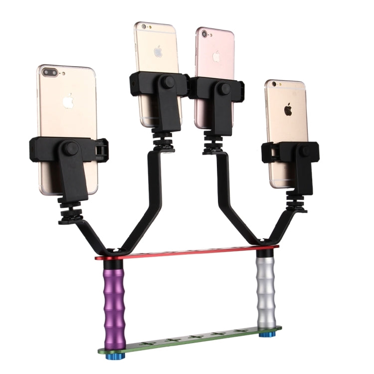 Smartphone Live Broadcast Bracket Dual Hand-held Selfie Mount Kits with 2x V-Bracket + 3x Phone Clips, For iPhone, Galaxy, Huawei, Xiaomi, HTC, Sony, Google and other Smartphones - Selfie Sticks by buy2fix | Online Shopping UK | buy2fix