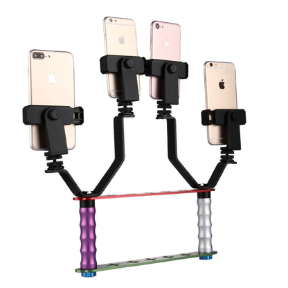 Smartphone Live Broadcast Bracket Dual Hand-held Selfie Mount Kits with 2x V-Bracket + 3x Phone Clips, For iPhone, Galaxy, Huawei, Xiaomi, HTC, Sony, Google and other Smartphones - Selfie Sticks by buy2fix | Online Shopping UK | buy2fix