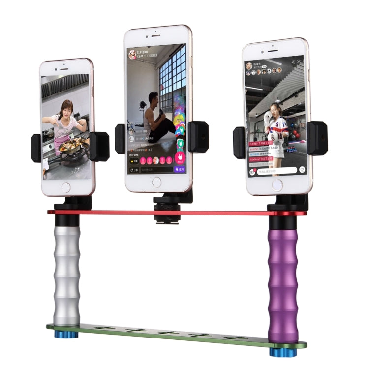 Smartphone Live Broadcast Bracket Dual Hand-held Selfie Mount Kits with 2x V-Bracket + 3x Phone Clips, For iPhone, Galaxy, Huawei, Xiaomi, HTC, Sony, Google and other Smartphones - Selfie Sticks by buy2fix | Online Shopping UK | buy2fix