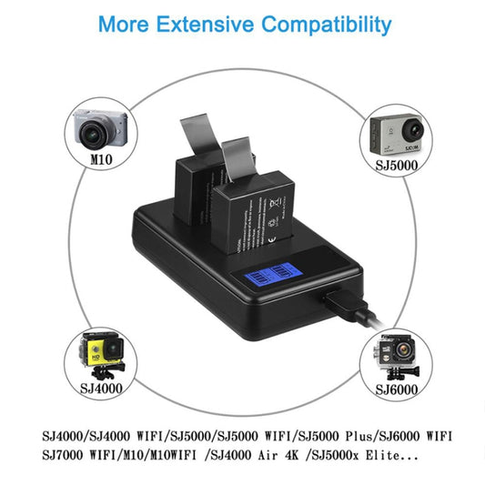 SJCAM SJ7000 / SJ6000 / SJ5000 / SJ4000 Battery LCD Screen Dual Batteries Charger, Displays Charging Capacity(Black) - Battery USB Charger by buy2fix | Online Shopping UK | buy2fix