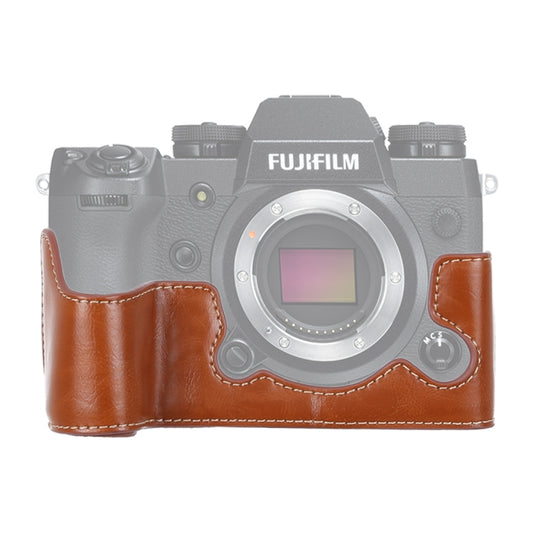 1/4 inch Thread PU Leather Camera Half Case Base for FUJIFILM X-H1 (Brown) - Half Case by buy2fix | Online Shopping UK | buy2fix