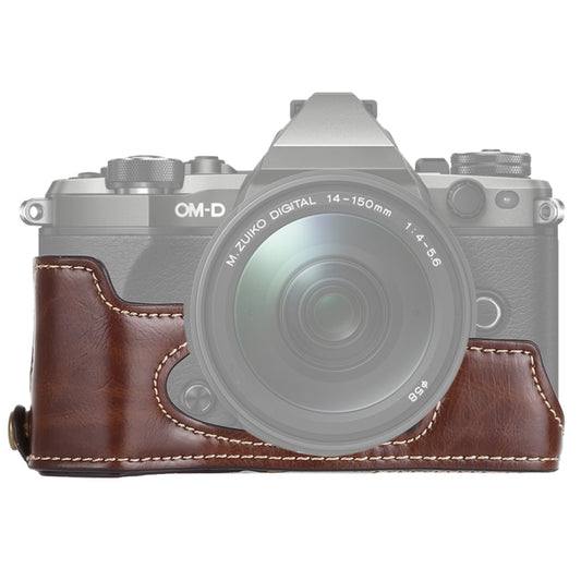 1/4 inch Thread PU Leather Camera Half Case Base for Olympus EM5 / EM5 Mark II (Coffee) - Half Case by buy2fix | Online Shopping UK | buy2fix