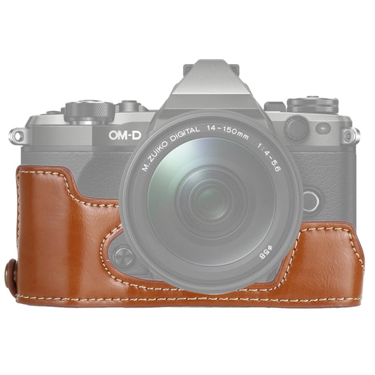 1/4 inch Thread PU Leather Camera Half Case Base for Olympus EM5 / EM5 Mark II (Brown) - Half Case by buy2fix | Online Shopping UK | buy2fix