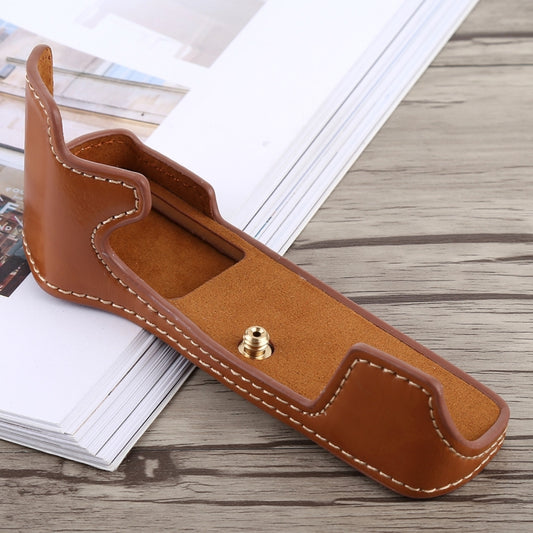 1/4 inch Thread PU Leather Camera Half Case Base for Olympus EM5 / EM5 Mark II (Brown) - Half Case by buy2fix | Online Shopping UK | buy2fix