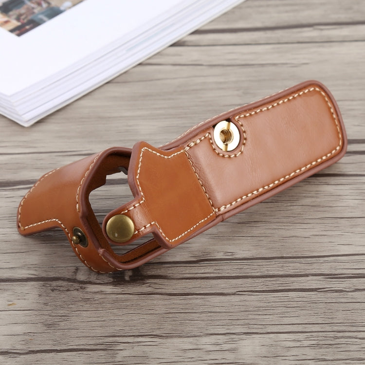 1/4 inch Thread PU Leather Camera Half Case Base for Olympus EM5 / EM5 Mark II (Brown) - Half Case by buy2fix | Online Shopping UK | buy2fix