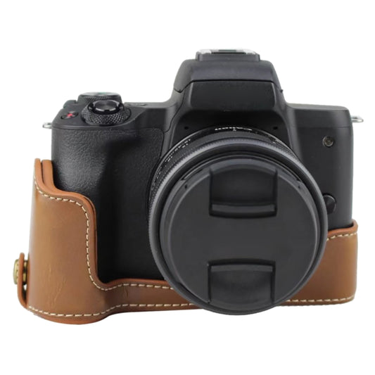 1/4 inch Thread PU Leather Camera Half Case Base for Canon EOS M50 / M50 Mark II (Brown) - Half Case by buy2fix | Online Shopping UK | buy2fix