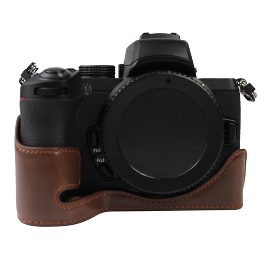 1/4 inch Thread PU Leather Camera Half Case Base for Nikon Z50(Coffee) - Half Case by buy2fix | Online Shopping UK | buy2fix