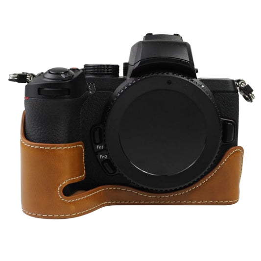 1/4 inch Thread PU Leather Camera Half Case Base for Nikon Z50(Brown) - Half Case by buy2fix | Online Shopping UK | buy2fix