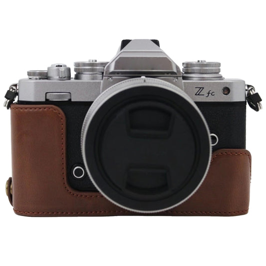 1/4 inch Thread PU Leather Camera Half Case Base for Nikon Z fc (Coffee) - Half Case by buy2fix | Online Shopping UK | buy2fix