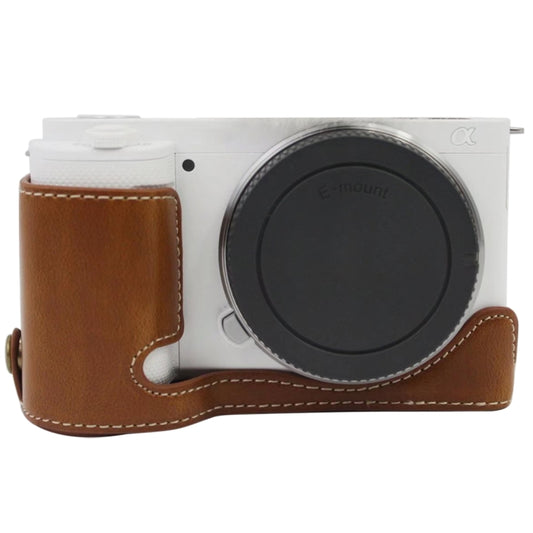 1/4 inch Thread PU Leather Camera Half Case Base for Sony ZV-E10 / ZV-E10L (Brown) - Half Case by buy2fix | Online Shopping UK | buy2fix