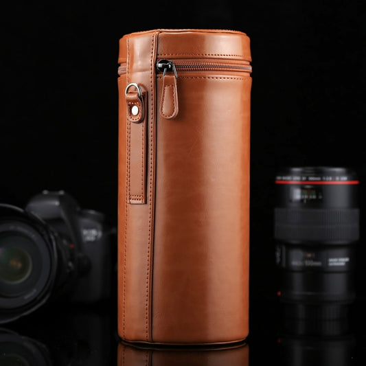 Extra Large Lens Case Zippered PU Leather Pouch Box for DSLR Camera Lens, Size: 24.5*10.5*10.5cm(Brown) - Lens Bag by buy2fix | Online Shopping UK | buy2fix