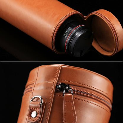 Extra Large Lens Case Zippered PU Leather Pouch Box for DSLR Camera Lens, Size: 24.5*10.5*10.5cm(Brown) - Lens Bag by buy2fix | Online Shopping UK | buy2fix