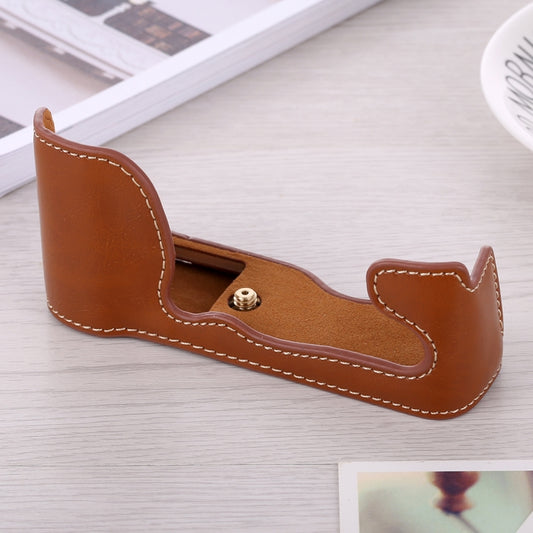 1/4 inch Thread PU Leather Camera Half Case Base for FUJIFILM X-A5 / X-A20(Brown) - Half Case by buy2fix | Online Shopping UK | buy2fix