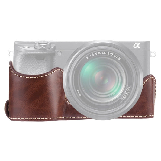 1/4 inch Thread PU Leather Camera Half Case Base for Sony A6400 / ILCE-A6400 (Coffee) - Half Case by buy2fix | Online Shopping UK | buy2fix