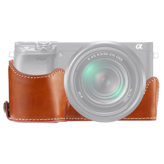 1/4 inch Thread PU Leather Camera Half Case Base for Sony A6400 / ILCE-A6400 (Brown) - Half Case by buy2fix | Online Shopping UK | buy2fix