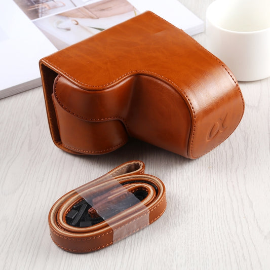 Full Body Camera PU Leather Case Bag with Strap for Sony A6400 / ILCE-A6400 (Brown) - Leather Bag by buy2fix | Online Shopping UK | buy2fix