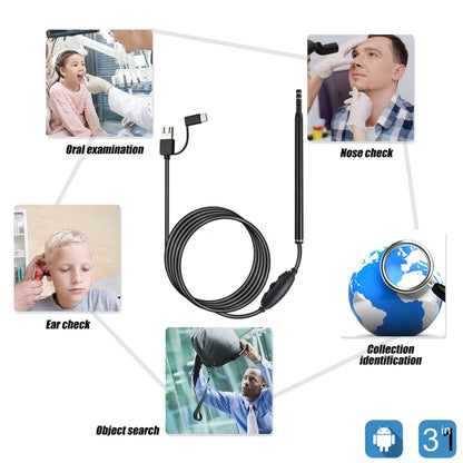 AN101 5.5mm Home Otoscope Three-in-One Ear Endoscope 30W HD Otoscope Visual Ear Picking Otoscope(Black) -  by buy2fix | Online Shopping UK | buy2fix