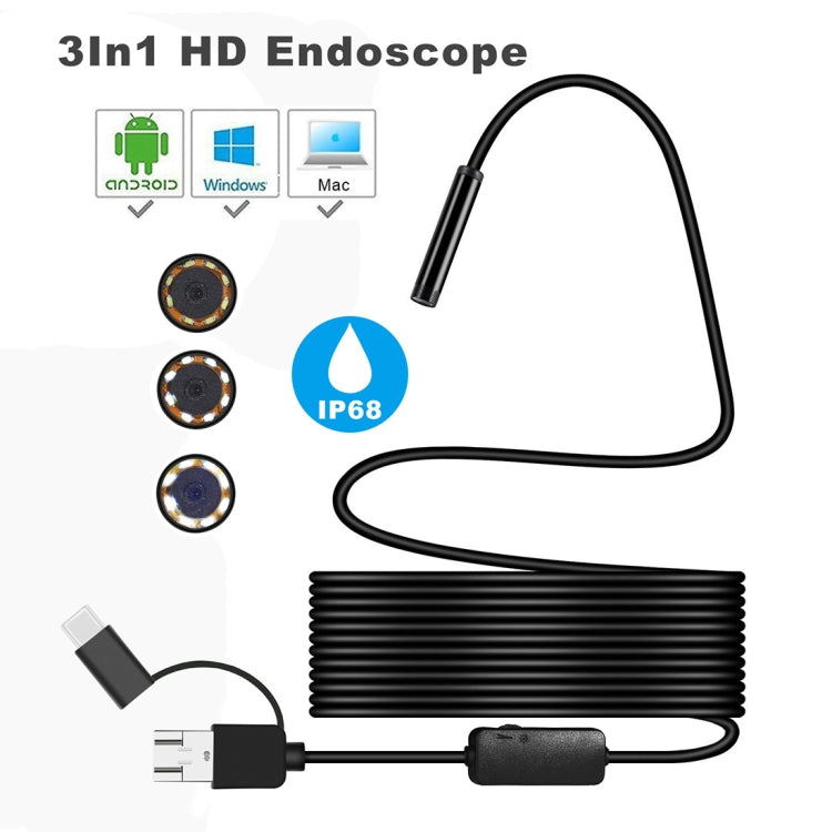 Y101 8mm Spiral Head 3 In 1 Waterproof Digital Endoscope Inspection Camera, Length: 10m Flexible Cable(Black) -  by buy2fix | Online Shopping UK | buy2fix