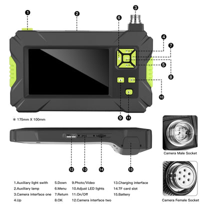 P30 8mm IP67 Waterproof 4.3 inch HD Portable Endoscope Hard Cable Industrial Endoscope, Cable Length: 5m(Green) -  by buy2fix | Online Shopping UK | buy2fix