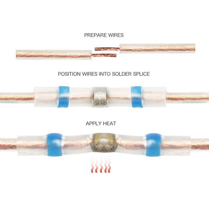 100 PCS AWG16-14 1.5-2.5mm Seal Heat Shrink Butt Wire Connectors Blue Terminals Solder Sleeve(Blue) by buy2fix