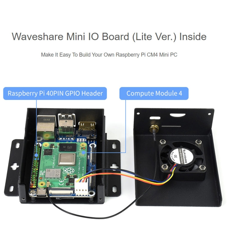 Waveshare Mini IO Board Lite Ver Mini-Computer Base Box with Metal Case & Cooling Fan for Raspberry Pi CM4(US Plug) by WAVESHARE