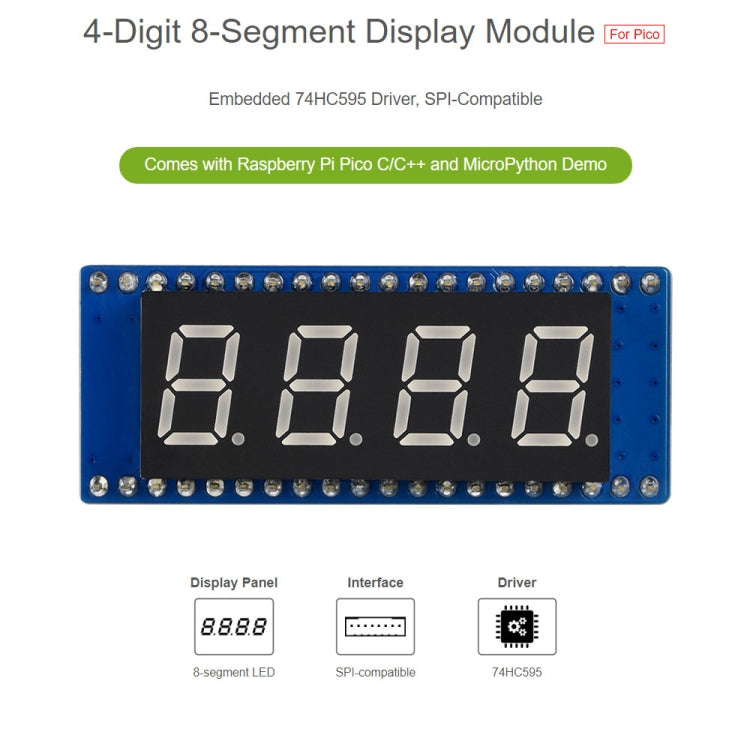 WAVESHARE 4-digit 8-segment Display Module for Raspberry Pi Pico, SPI-compatible by WAVESHARE
