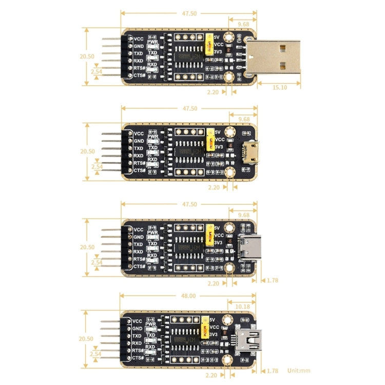Waveshare Type-C / USB-C to UART High Band Rate Transmission Module Connectors by WAVESHARE