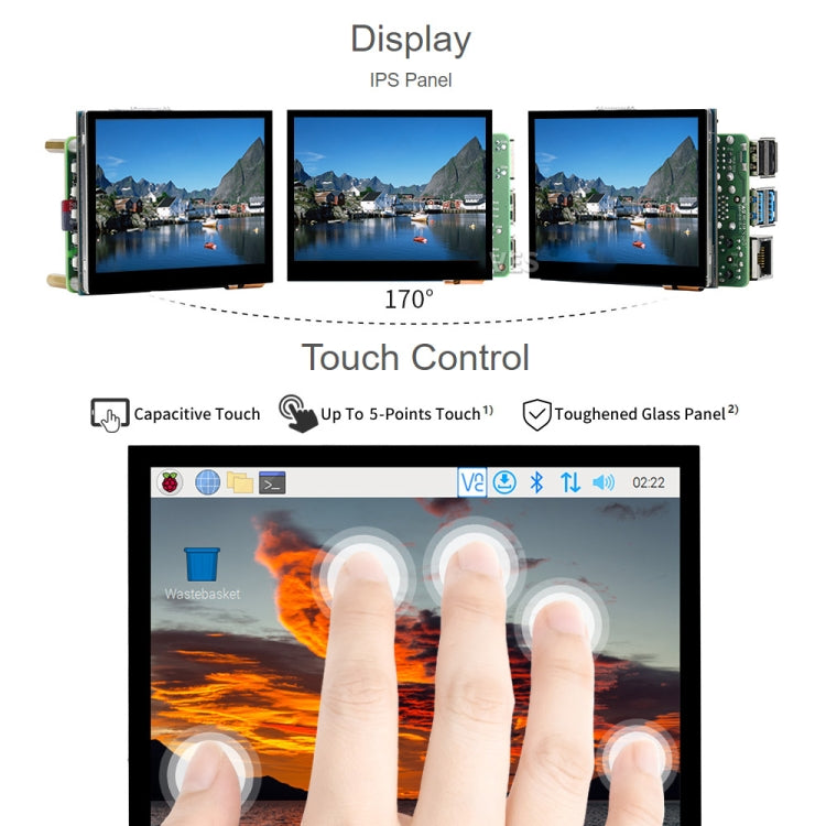 Waveshare 3.5 inch HDMI Capacitive Touch IPS LCD Display (E), 640 x 480, Audio Jack by WAVESHARE