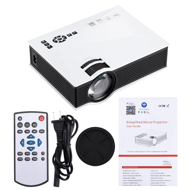 UC68 1200 Lumens HD 800 x 480 Digital LED Projector with Remote Control, Support USB / SD / VGA / HDMI(White) - LED Projector by buy2fix | Online Shopping UK | buy2fix