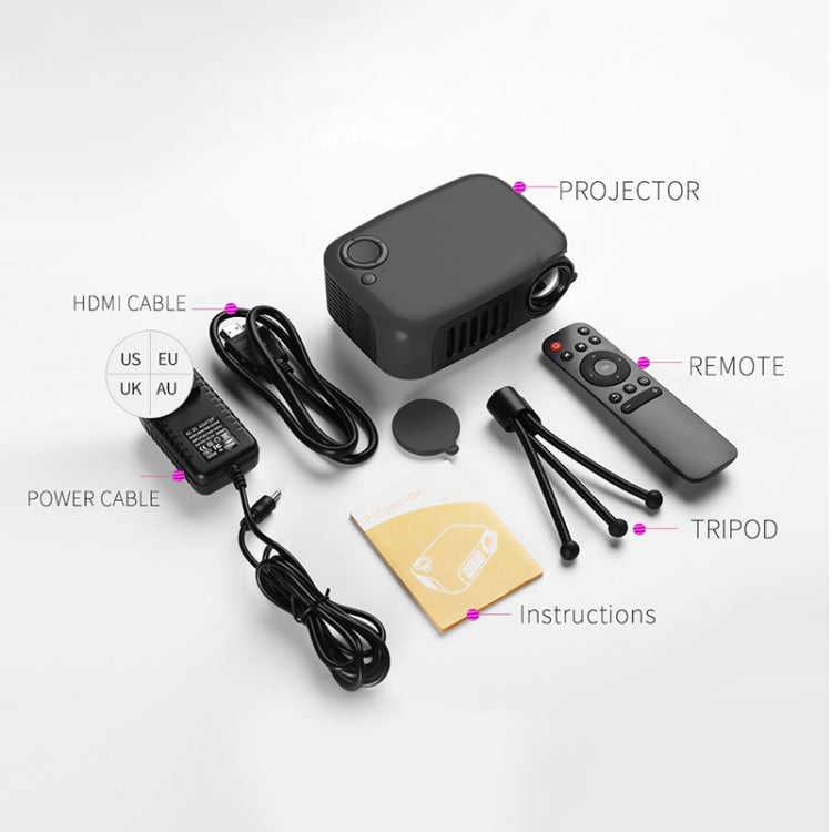 A2000 1080P Mini Portable Smart Projector Children Projector, UK Plug(Black) - Mini Projector by buy2fix | Online Shopping UK | buy2fix