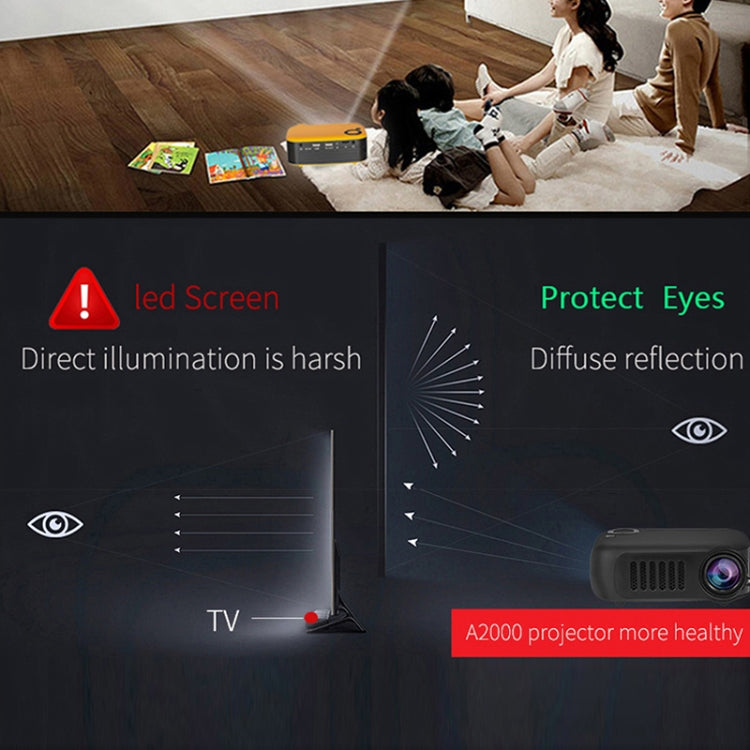 A2000 1080P Mini Portable Smart Projector Children Projector, UK Plug(Black) - Mini Projector by buy2fix | Online Shopping UK | buy2fix