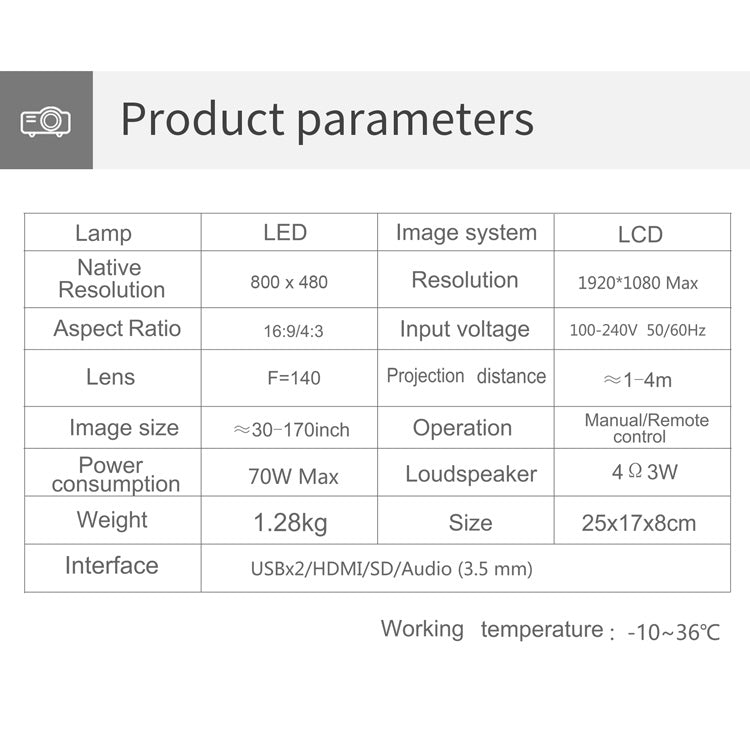 T5 100ANSI Lumens 1024x600 Resolution LED+LCD Technology Smart Projector, Support HDMI / SD Card / 2 x USB / Audio 3.5mm, Same Screen Version - LED Projector by buy2fix | Online Shopping UK | buy2fix