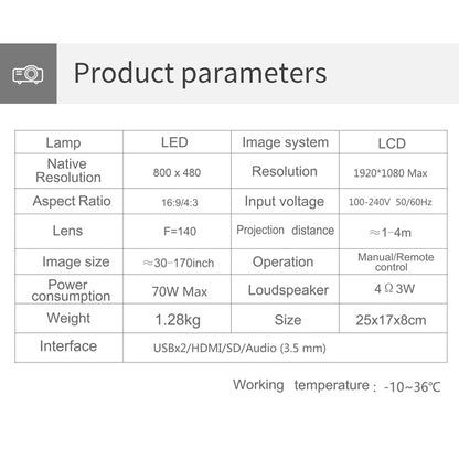T5 100ANSI Lumens 1024x600 Resolution LED+LCD Technology Smart Projector, Support HDMI / SD Card / 2 x USB / Audio 3.5mm, Same Screen Version - LED Projector by buy2fix | Online Shopping UK | buy2fix