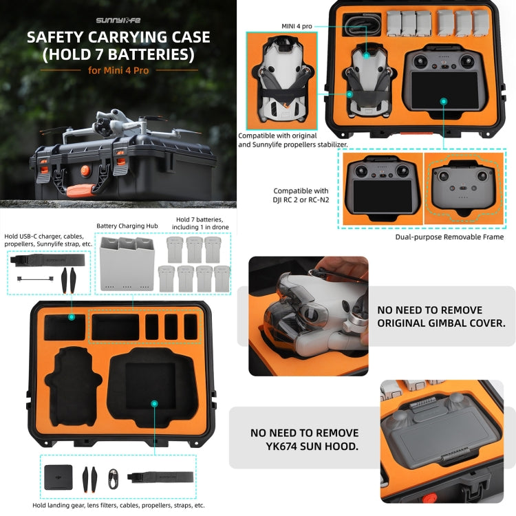 For DJI Mini 4 Pro Sunnylife Safety Carrying Case Waterproof Shock-proof Hard Travel Case (Black) - Carry Cases & Bags by Sunnylife | Online Shopping UK | buy2fix