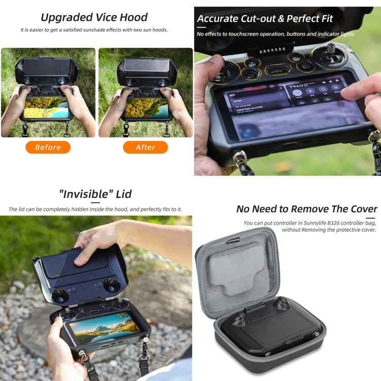 For DJI RC Pro Sunnylife 2 in 1 Controller Protector Sun Hood Screen Guard Monitor Sunshade Cover (Black) - Lens Hood by Sunnylife | Online Shopping UK | buy2fix