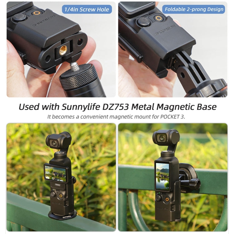 For DJI OSMO Pocket 3 Sunnylife Expansion Adapter Foldable Dual Hooks Adapter Protective Case Bracket (Black) by Sunnylife