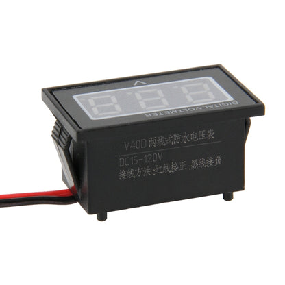 V40D 2 Wires Red Light Display Mini Waterproof IPX4 Digital Voltage Meter, Measure Voltage: DC 15-120V - Current & Voltage Tester by buy2fix | Online Shopping UK | buy2fix